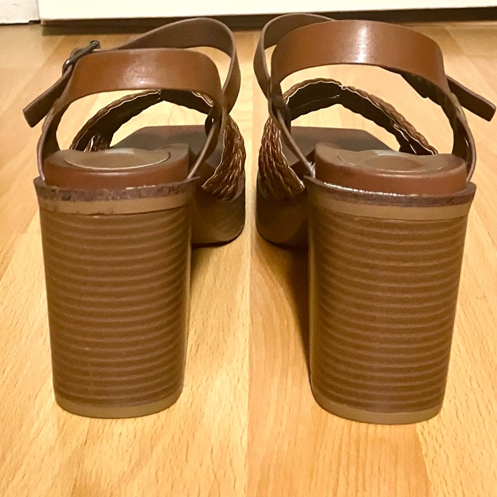 MIA Brown Woven Tall Block Heeled Sandals Size: 8.5 - Picture 4 of 9